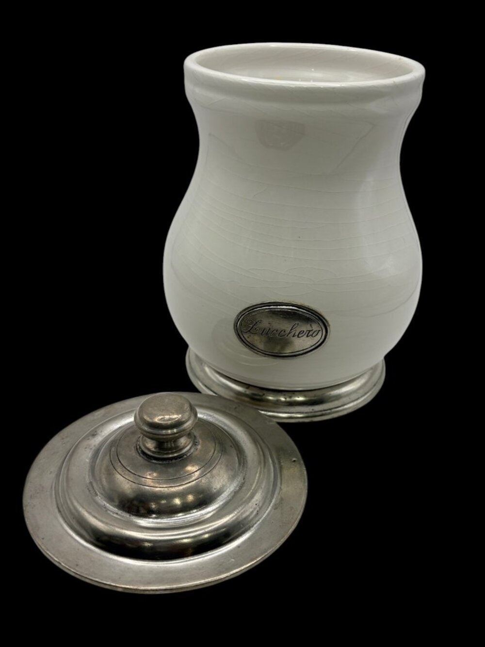 Arte Italica Lucchero White Ceramic Sugar Canister Pewter Lid Made in Italy 9" - Picture 6 of 14